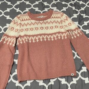 Abercrombie Kids Pink and Cream Crew Neck Sweater with Decorative Yoke